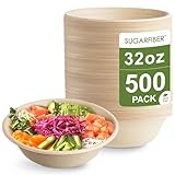 [500 unidades] Tazones de papel redondos sin PFAS de 32 onzas, recipientes compostables ecológicos hechos de fibras vegetales para preparación de comidas, platos de vajilla para llevar, catering. 100%