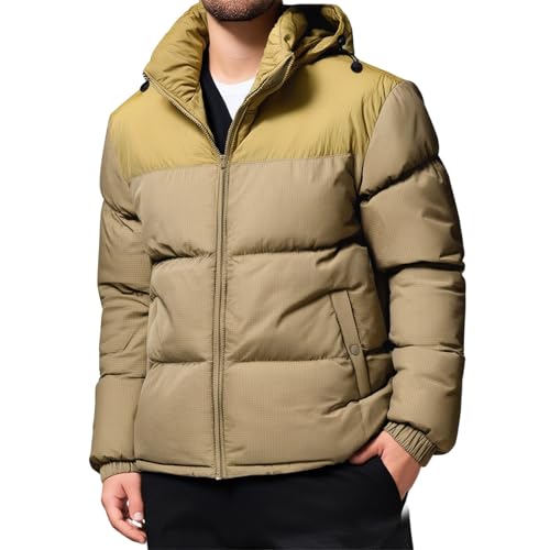 Genérico Chaqueta de Plumas con Capucha para Hombres Abrigo de Invierno de Patchwork Grueso y Cálido Chaqueta Cortavientos Ragwear Retro de Color Bloqueado Abrigp Acolchada Corta