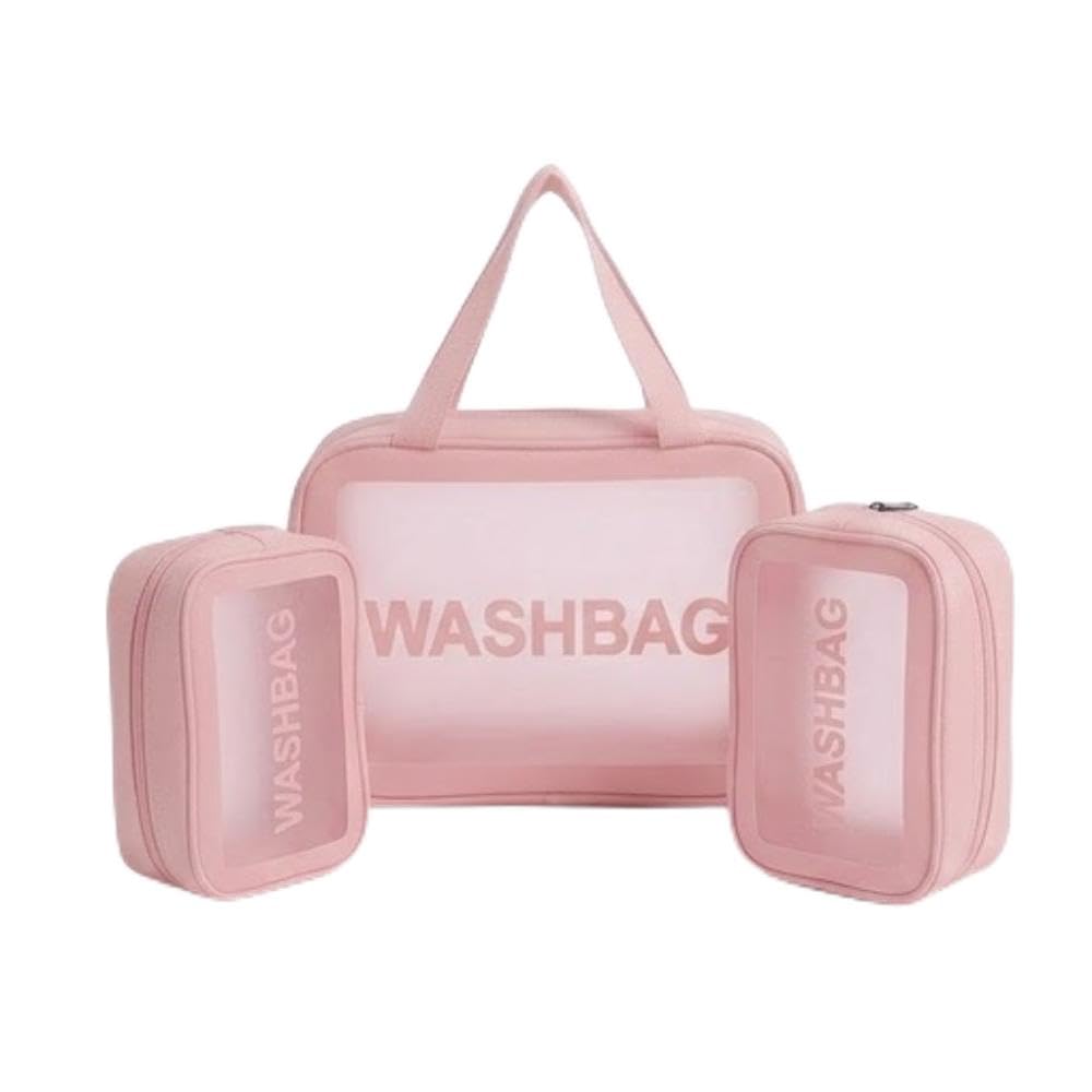 Pack of 3 Pink Multipurpose Washbag Pouches for Women Girls, Travel Toiletry Cosmetic Makeup Organizer for Skincare and Personal Essentials-picture-42