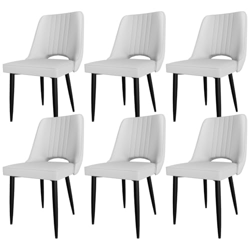 Ailatimogo Sillas de Comedor Pack 6, Mesas y Sillas de Salon Comedor, Sillas de Cocina con Patas de Metal Negro, Diseño de Respaldo Recortado, aptas para Sala de Estar, Dormitorio, Recepción
