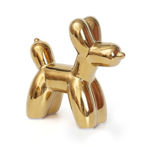 Notakia Large Golden Cute Ceramics Balloon Dog Statue Crafts Living Room Desktop Decorations,Handmade Modern Small Ceramic Animal Statue Ornament Home Decor Accents 1pcs Golden Dog Large