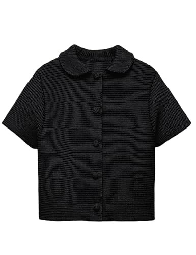 Image of Tanming Womens Cardigan Sweaters Soft Chunky Knit Top Short Sleeve Button Loose Outerwear Sweater