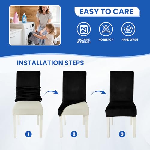 Miniatura 7 de Ystyle Fundas De Sillas Terciopelo Pack 4, Fundas Sillas Comedor Ajustables Elasticas, Chair Cover Universal Moderno, Suave Lavables Funda Protectora, Banquetes Restaurante Hotel, Negro