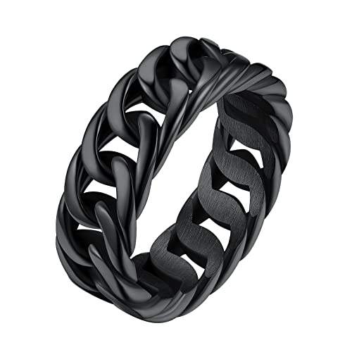 FindChic Cool Chain Rings Statement Rings for Men Women Stainless Steel/18K Gold Plated/Black Index Middle Finger Cuban Link Rings Size 7 to 14 Punk Jewelry, with Gift Box Black 8