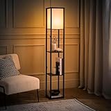 MiniSun | Black Wooden Floor Lamp with Shelves | Floor Lamps & Torchieres, Home...