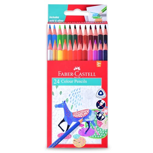 Image of Faber-Castell Triangular Colour Pencil Set - Pack of 24 | Colour Pencils for Kids Aged 6-12 | Ergonomic Pencil Colour Set for School & Art Projects