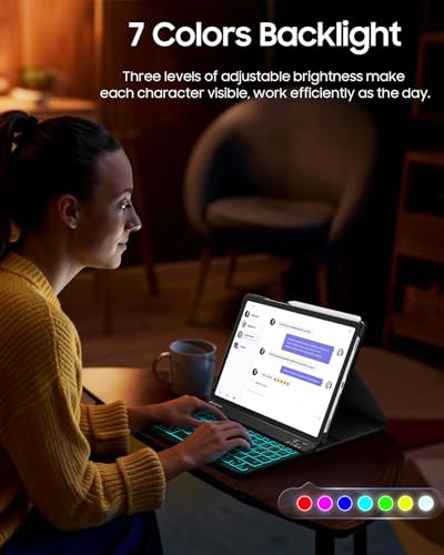 FINTIE Bluetooth Tastatur mit Hintergrundbeleuchtung in 7 Farben, Tablet Tastatur mit deutschem Layout QWERTZ für iPad/iPhone, Samsung/Xiaomi/Honor Pad (Kompatibel mit Windows, Android, IOS), Schwarz 4