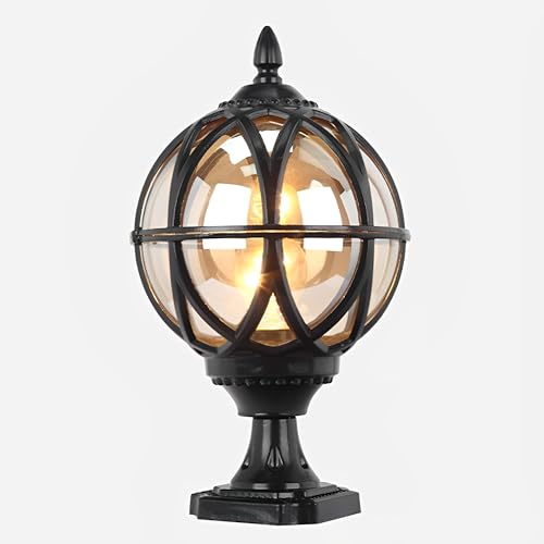 IBalody Outdoor Post Light Fixture Retro Amber Glass Ball Pillar Lights Waterproof Die-cast Aluminum Column Lamp Villa Courtyard Garden Park Doorpost Light Fence Light Landscape Lighting