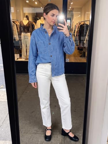 Flowyair Womens Denim Shirt Casual Button Down Ruffle Jean Fall Tops - image 2