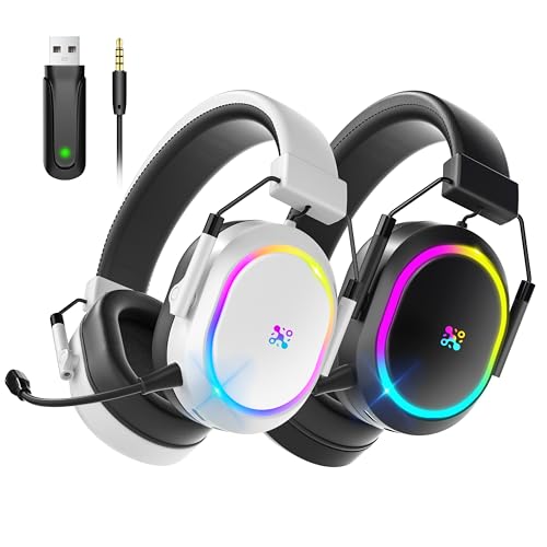 Taiahiro Bundle-2 Colors (Black & White)-Dual Wireless Gaming Headset for PS5 PS4, 2.4 Ghz Bluetooth Gaming Headphones with Noise Cancelling Microphone