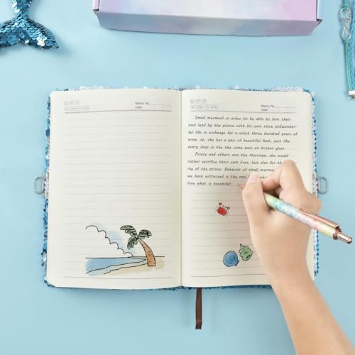 WERNNSAI Notizbuch mit Meerjungfrauen Pailletten – Wendbare Tagebücher Einzigartiges Geschenk für Erwachsene Mädchen Reisen Schule Büro A5 Geheime Tagebuch Notizbücher mit Schlössern