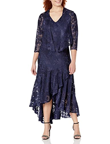 Image of Alex Evenings Womens Sleeveless Printed Chiffon Midi Spring /Summer Mother of The Bride Dress with Jacket & High-Low Hemline