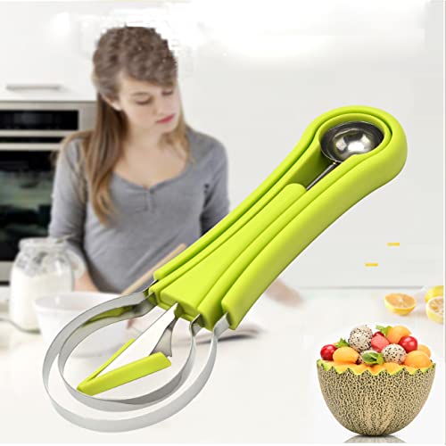 Melon Baller Scoop Set, Stainless Steel Fruit Carving Tools Dig Pulp Separator Double Sided Melon Baller Spoon For Watermelon Ice Cream Green #TOP5