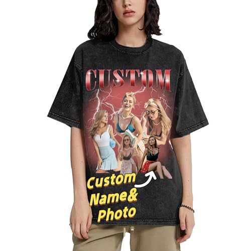 Eiennoai Camiseta Personalizada de Bootleg Rap para Novio y Novia, Camisetas Vintage con Foto Personalizada, Camiseta con Cara de Novia Personzlied