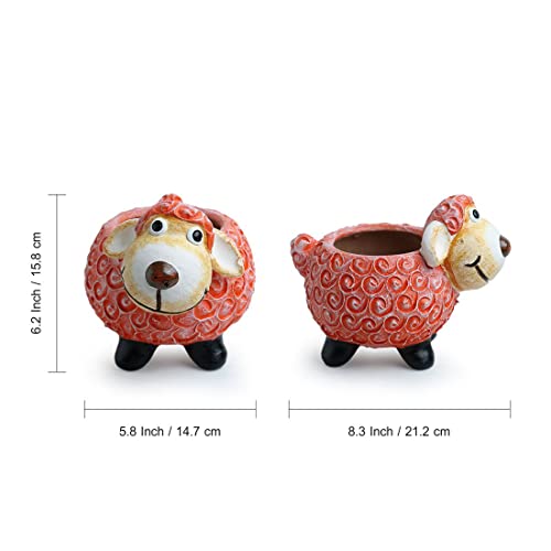 Image of ExclusiveLane 'Cheerful Sheep' Handmade & Handpainted Terracotta Planters for Living Room & Garden Decoration Items Outdoor (8 Inches)