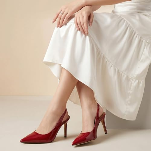 Image of heelchic Slingback Heels for Women Pointed Toe Stiletto Heel Closed Toe Pumps Slip on High Heels 2.95 inch Dress Pumps