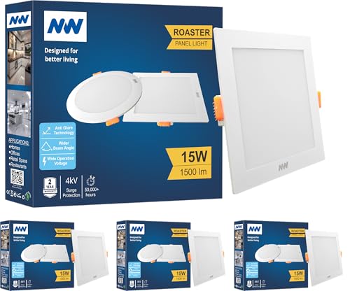 Image of NW 15W Roaster Square LED Panel Light | Concealed Ceiling Downlight | False Ceiling Recessed Light | Energy Efficient | High Brightness | 2 Year Warranty | Light Color- White (Pack of 4)