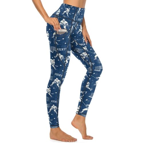 Pantalon de yoga avec poches imprimé hockey bleu marine pour femme