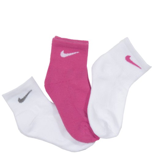 Nike Kids Girls 3 Pack Swoosh Quarter Cut Socks Assorted, 13-3 Shoe/ 6-7 Sock (Toddler/Kids)