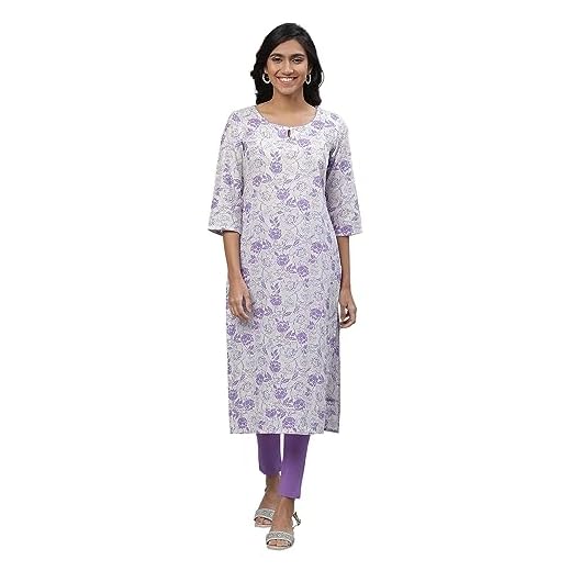 Aurelia White Floral Printed Printed Cotton Straight Long Kurta for Women