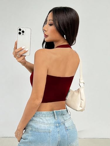 Image of TIVANTE Solid Casual V-Neck Sleeveless Regular Fit Crop Top for Women | Stylish Western Women Crop Top for Summer|