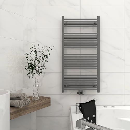 KESANITAR Badheizkörper Mittelanschluss 1200x600 mm, 600W Handtuchheizkörper & Handtuchtrockner, Einfach Installation Bad Heizkörper Handtuchwärmer, Ideal Badezimmer Handtuchhalter Heizung, Grau