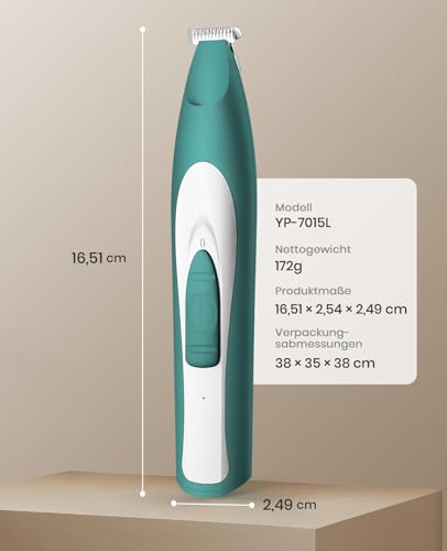 oneisall Pfotentrimmer für Hunde extra leise, Kabeloser Hundepfoten Trimmer mit LED-Licht, Wiederaufladbar Schermaschine Hund Hundeschermaschine für Pfoten, Augen, Ohren, Gesicht (Grün)