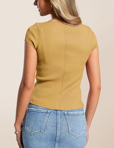 Dqbeng Womens Summer Cardigans Cap Sleeve Ribbed Button up Shirts Fitted Basic Going Out Tops3