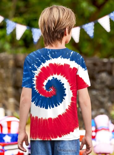 Image of BesserBay Unisex Kids 4th of July American Flag Tee Tie Dye Patriotic Short Sleeve Shirt 6-14 Years