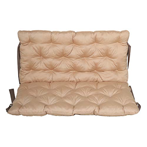 Bankauflage mit Rückenteil Sitz und Rückenkissen mit Bänder ca. 100x98 cm Polsterauflage beige