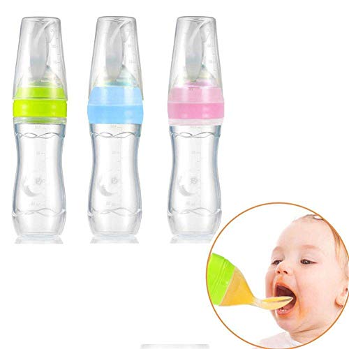 Silicone Baby Food Squeeze Bottle Spoon Feeder for Baby Toddler Infant Cereal Food SupplementSqueeze Spoon Milk Feeding Bottle Cup (Pink, OneSize)