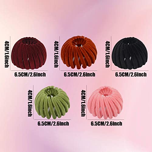 Birds Nest Hair Clip- 5Pcs Velvet Expandable Ponytail Holder Hair Claw Clamps, Bun Maker Clip Tool - Image 2
