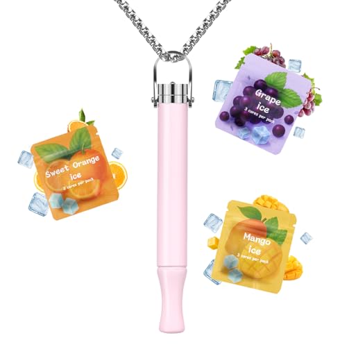 CARITATE Anxiety Relief Breathing Necklace for Adults Stress Relief Calms air Quit Go Device Mindful Breathe Necklace with Adjustable Resistance Breathing Necklace Flavoured Filters Gifts Pink