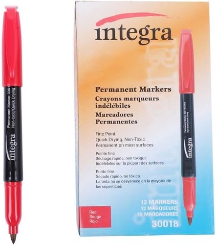 Integra : Permanent Marker,Fine Point,Fade/Water Resistant,Red -:- Sold as 2 Packs of - 12 - / - Total of 24 Each