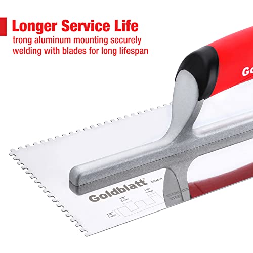 Goldblatt 2-Piece Notch Trowel Set, 1/8"X1/8" Square & 1/4"X1/4" Square, Made of Premium Stainless Steel with Soft Grip Handle, Perfect for Masonry Tile Work - Image 5