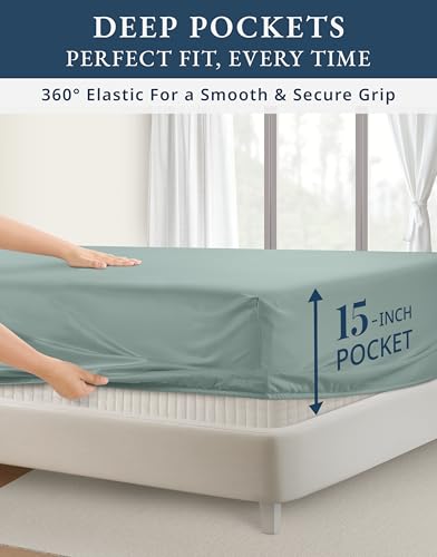 Image of LANE LINEN King Sheet Set 100% Egyptian Cotton Sateen - Jadeite