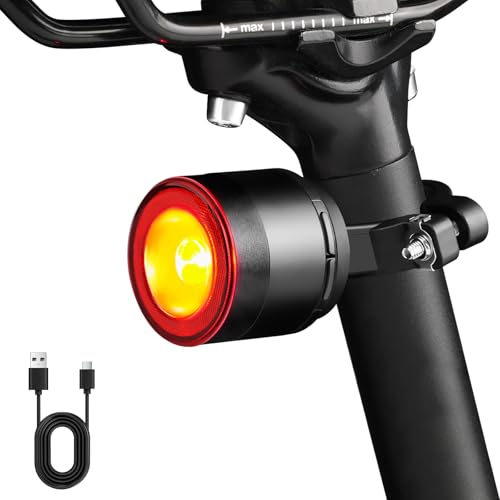 Esaytool Variable Brightness Bike Tail Light, Brake Sensing Bicycle Rear Light, 800 mAh USB-C Rechargeable, 4 Lighting Modes, IPX6 Waterproof, Auto On/Off, Seatpost Mount Taillight - image 1
