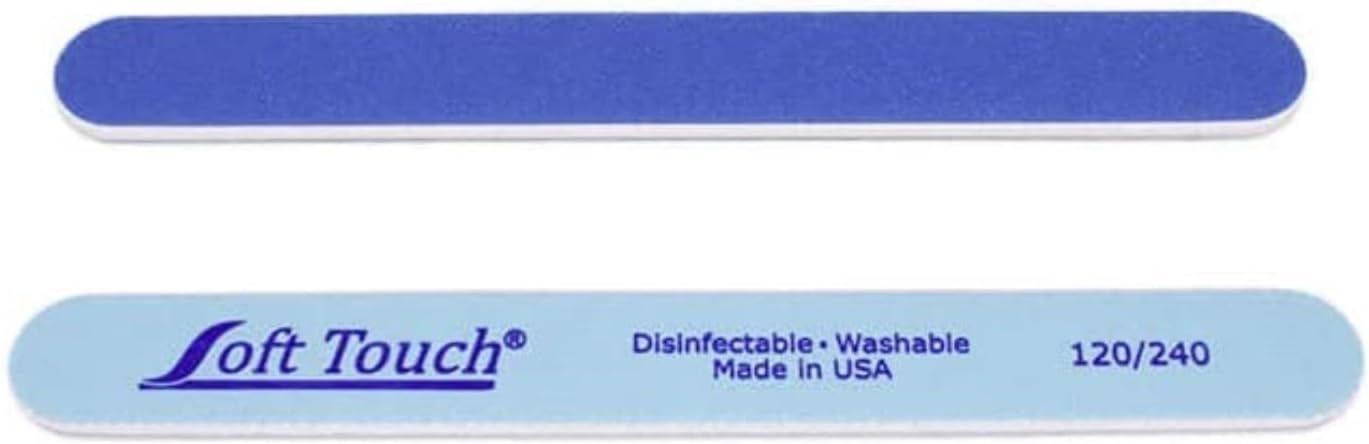 Soft Touch Nail File, Double Sided - 120/240 Grit, Light/Dark Blue, for Natural or Acrylic Nails, 7 Inch - 25 Piece