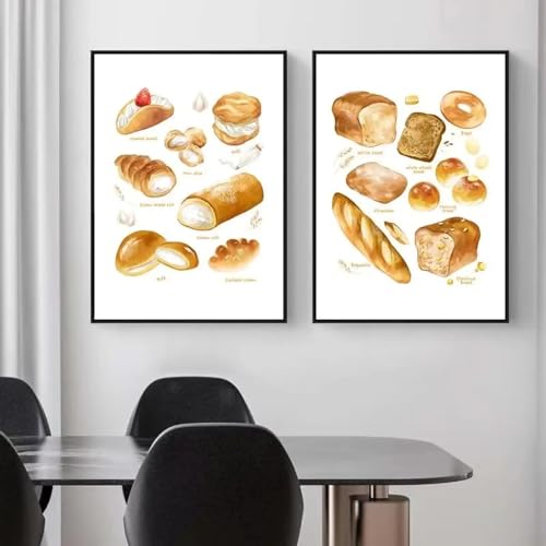 Affiche petit-déjeuner et gâteau cadre non inclus décoration de boulangerie 60x80cm