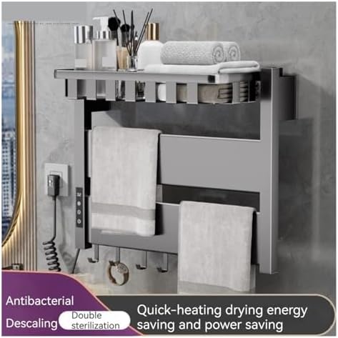 Electric Towel Rack Temperature Controlled Home Heating Drying Hotel Non Perforated Bathroom Accessories(Right,Black) (Grey Left)