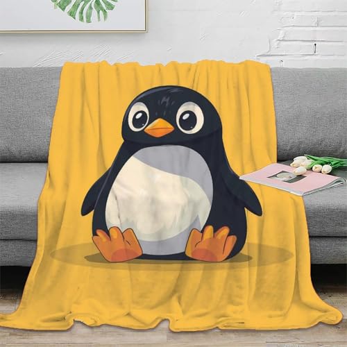 Couverture Polaire Pingouin 3D 150x200cm pour Enfant Douce Microfille
