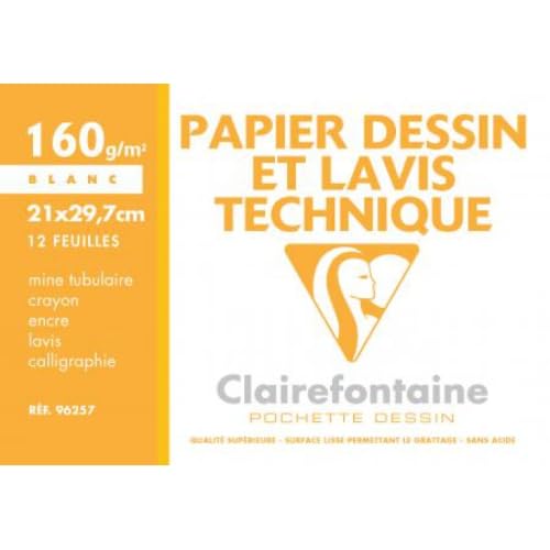 Lot de 10 Pochette de 12 feuilles de Papier à Dessin Technique, 160 g/m², A4, blanc