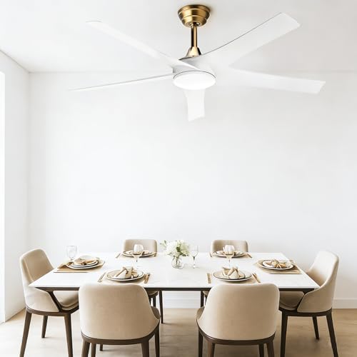 Jiff Cook Ceiling Fans with Lights, 52 Inch Luxury Modern Ceiling Fan with Light and Remote Control, Flush Mount, Energy-Saving DC Motor, 3CCT, Quiet, Reversible for Indoor/Outdoor Spaces
