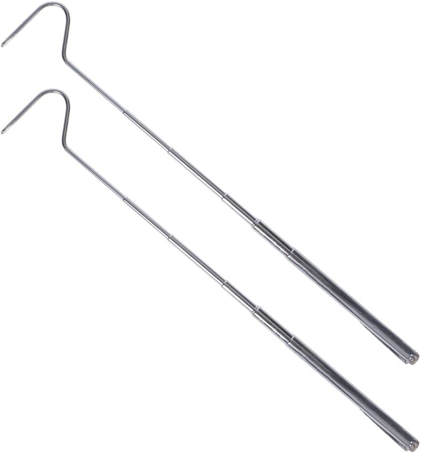2Pcs Stainless Steel Retractable Snake Hook for Wild Catching | 71cm Size, Silver Finish, Comfortable to Hold Handle, Convenient Carrying, for Snake Enthusiasts and Reptile Enthusiasts