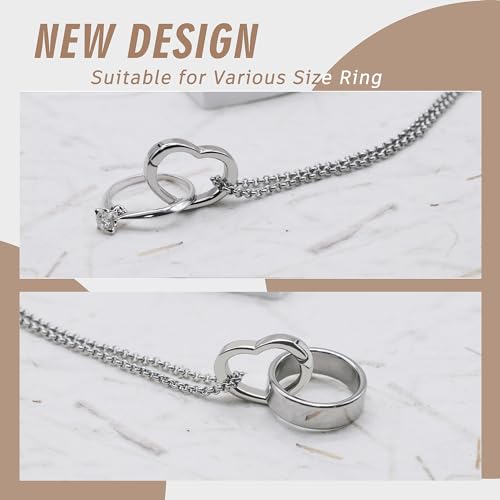 Adjustable Ring Holder Necklaces for Mom, Cute Heart Stainless Steel Wedding Engagement Ring Chain for Women Men3