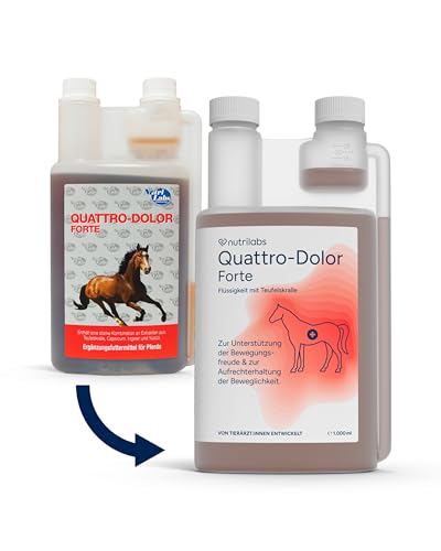 NutriLabs Quattro-Dolor forte Bewegungssaft für Pferde 1 L - mit Gelbwurz-, Ingwer-, Teufelskrallen-Extrakt u.v.m. - Teufelskralle - Pferde-Nahrungsergänzungsmittel - Bewegung