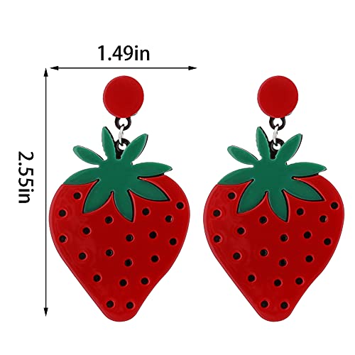 Qupengxu Cute Summer Fruit Dangle Earrings Simulated Acrylic Fruit Earrings For Women Girls (Strawberry) #TOP1