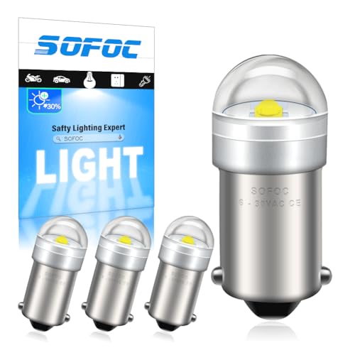 SOFOC BA9S LED Bulb 6V 12V 24V 6-30V AC/DC 6000K White BA9 T4W 233 53 Bulbs For Car Dome Light Trunk Light License Plate Light .etc 4Pcs