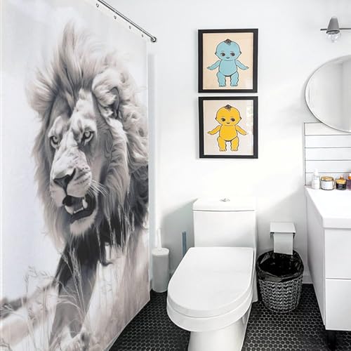 Rideau de douche lion tissu polyester lavable baignoire 152x183cm