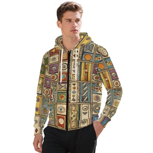Old Tarot Cards in Vertical Layout Men's Hoodies with Zipper Lightweight Long Sleeve Casual Sweatshirts